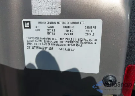 2006 Chevrolet Impala Lt из США, поврежденный, VIN 2G1WT55K469341353